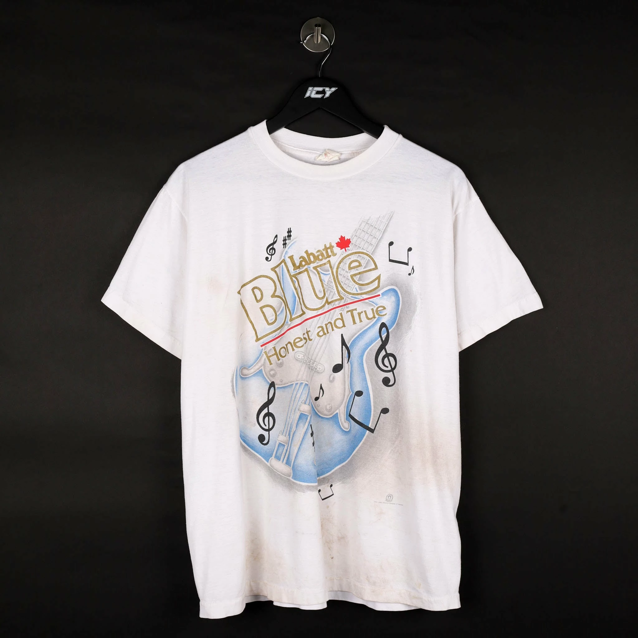 Icy Vintage Vintage Labatt Blue Honest And True Guitar T-Shirt - Large 1 Icy Vintage Vintage Labatt Blue Honest And True Guitar T-Shirt - Large