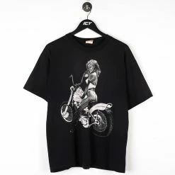 Icy Vintage Vintage Lady On Motorcycle Graphic T-Shirt - Medium