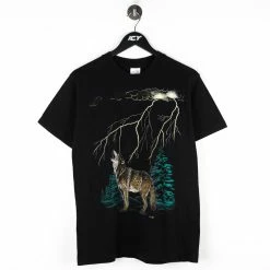Icy Vintage Vintage Wolf In Lightning Graphic T-Shirt - Medium