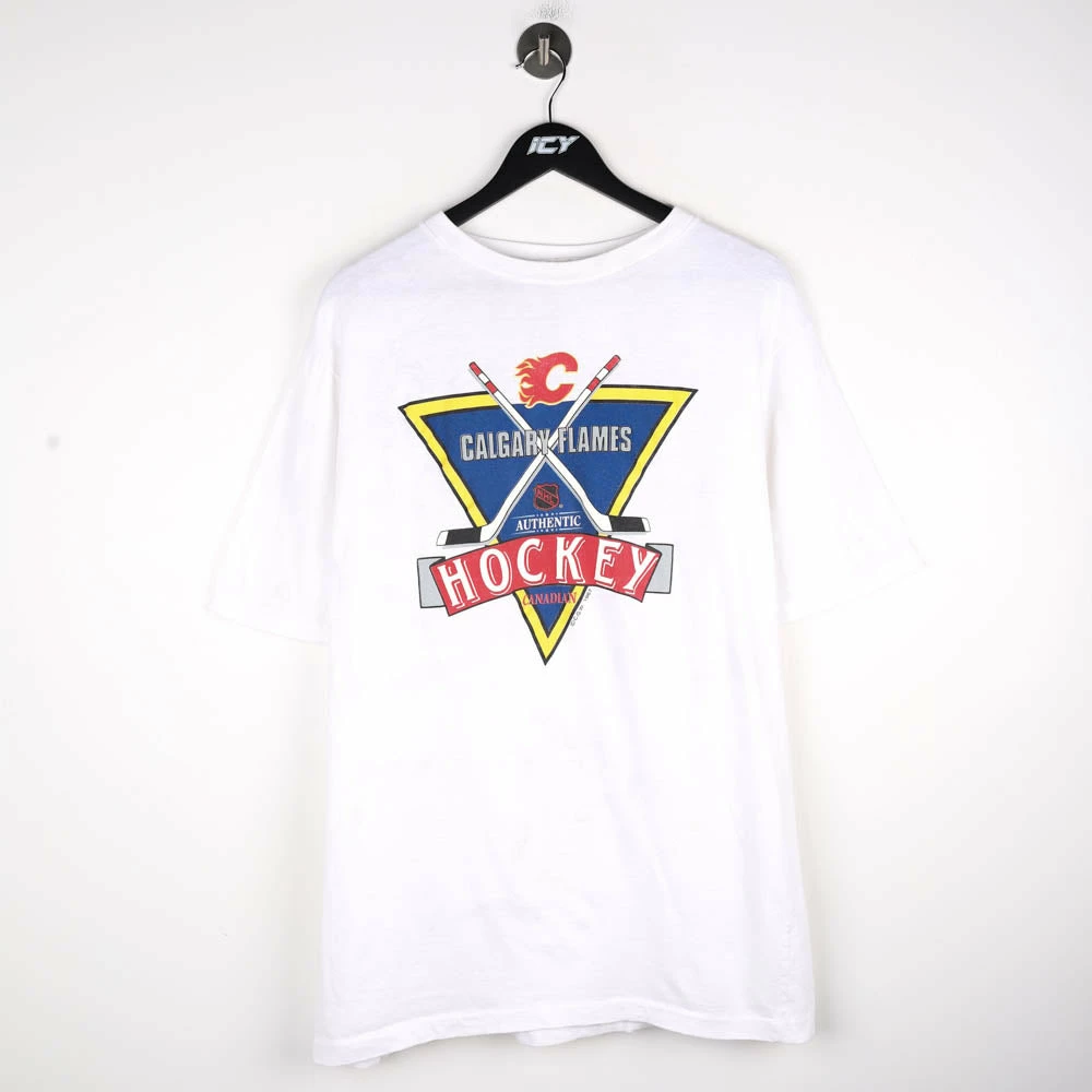 Vintage NHL 1987 Calgary Flames Graphic T-Shirt - Large 1 Vintage NHL 1987 Calgary Flames Graphic T-Shirt - Large