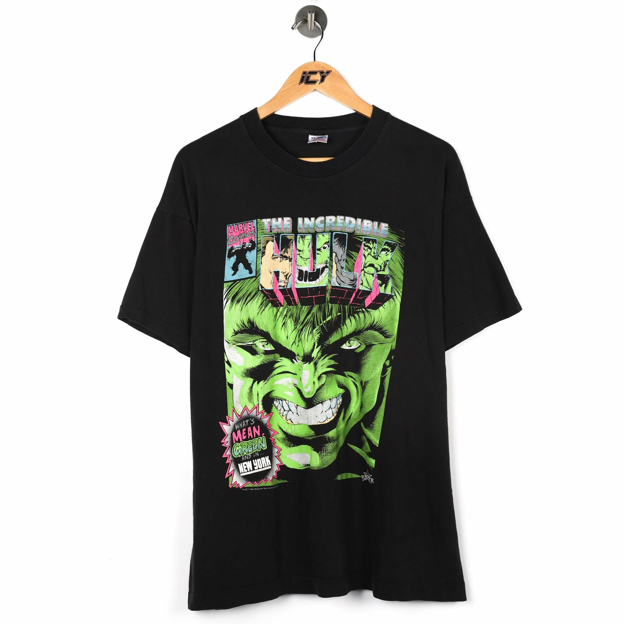 Icy Vintage Vintage 1992 The Hulk What's Mean, Green And In New York 90s Marvel Comics T-Shirt - XL 1 Icy Vintage Vintage 1992 The Hulk What's Mean, Green And In New York 90s Marvel Comics T-Shirt - XL