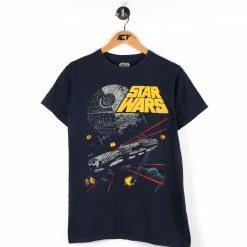 Icy Vintage Star Wars Death Star Millennium Falcon Graphic T-Shirt - Small